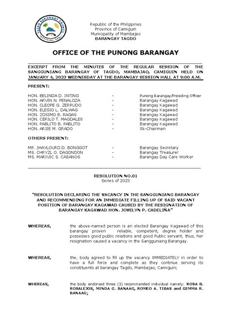halimbawa ng request letter na tagalog|Brgy. Resolution Sample .